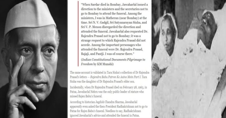 Jawaharlal Nehru asked Rajendra Prasad, his ministes and bureacrats not to attend funeral of Sardar Patel
