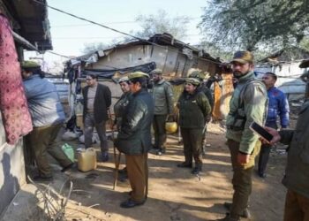 Jammu & Kashmir police carrying searches at a Rohingya colony in Bathindi area of Jammu