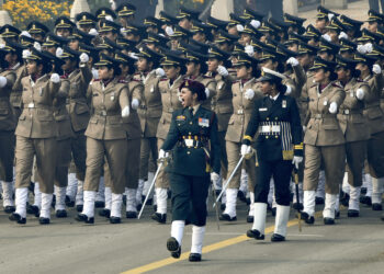 New Delhi, Jan 26 (ANI): All women contingent of the Armed Forces Medical Services led by Maj Srishti Khullar with Capt Amba Samant march past during the 75th Republic Day parade, at Kartavya Path in New Delhi. (Representative image)