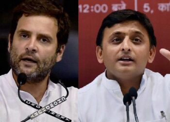 Congress leader Rahul Gandhi and Samajwadi Party chief Akhilesh Yadav (Image: Scroll)