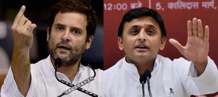 Congress leader Rahul Gandhi and Samajwadi Party chief Akhilesh Yadav (Image: Scroll)
