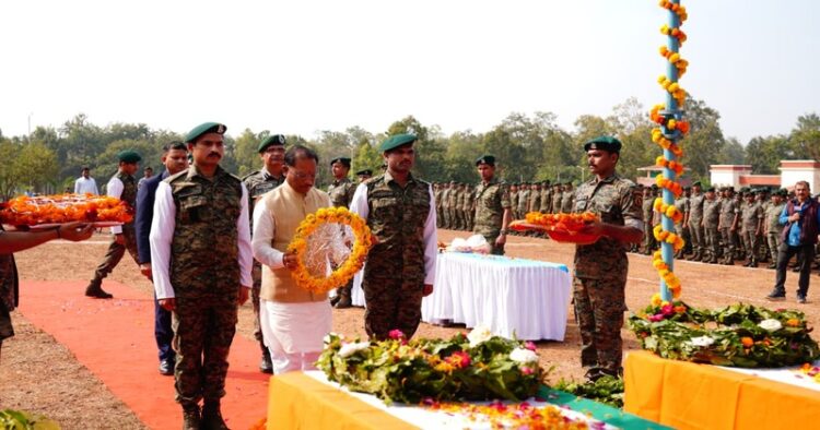 CM Vishnu Deo Sai paying tributes to the martyred personnel at Aranpur camp, Image Source X handle of CG Jansampark