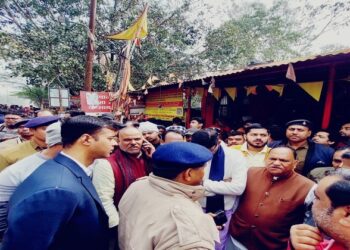 Locals along with BJP MLA gathered near the temple premises, image source: X handle of CP Singh