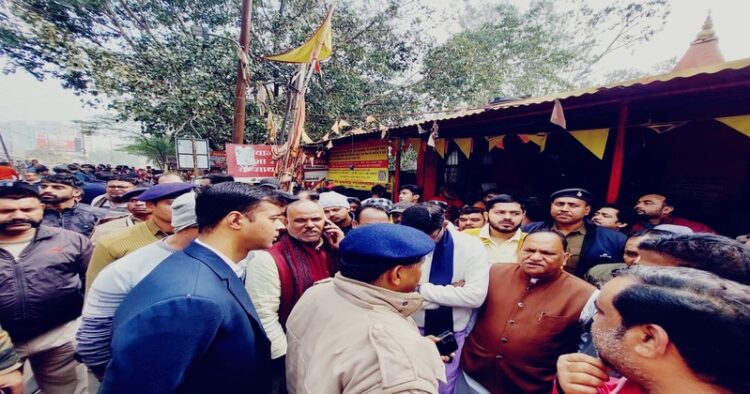 Locals along with BJP MLA gathered near the temple premises, image source: X handle of CP Singh