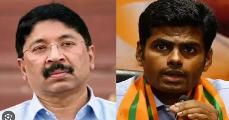 (Left) DMK MP Dayanidhi Maran )(Right) Tamil Nadu BJP President K Annamalai