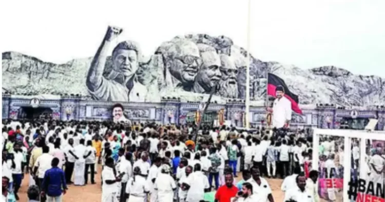 M K Stalin and Udhayanidhi at the DMK youth wing conference in Salem welcomed 1,500 participants of a bike rally. (Image Credit: Times of India)