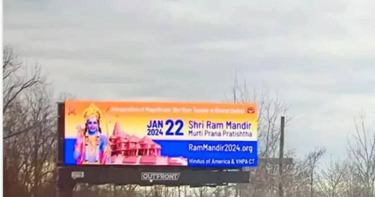 Giant Bill board installed in USA haead of Ram Mandir Pran Prathistha