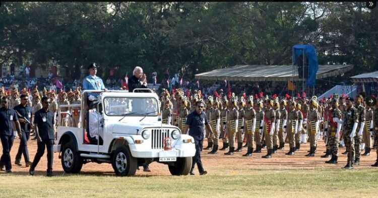 Hon'ble Governor of Kerala Arif Mohammed Khan inspecting the Guard of Honour at the RepublicDay Parade  held at Central Stadium, Thiruvananthapuram