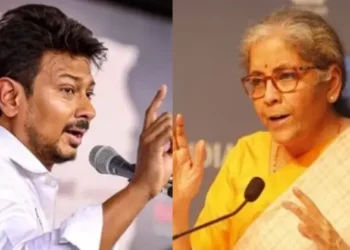 (Left) TN Sports Minister Udhayanidhi Stalin (Right) Union Finance Minister Nirmala Sitharaman