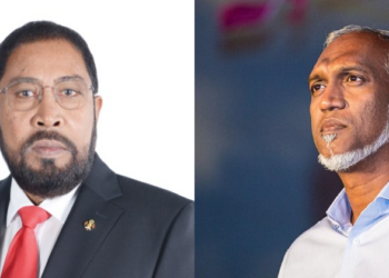 Left: Gasuim Ibrahim, (Jumhoori Party, Maldives), Right: President of Maldives Mohamed Muizzu