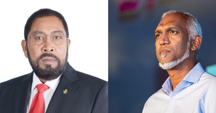 Left: Gasuim Ibrahim, (Jumhoori Party, Maldives), Right: President of Maldives Mohamed Muizzu