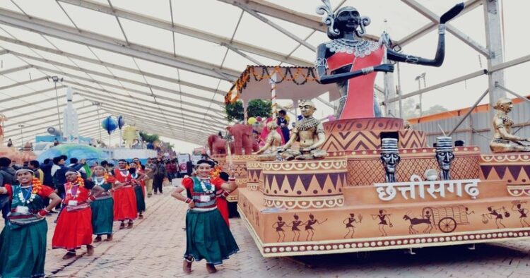 Chhattisgarh's tableau which will be at display at Kartavya Path on Friday, January 26