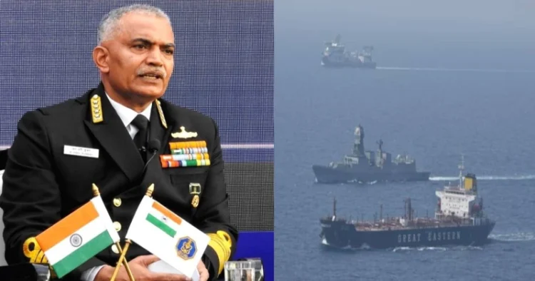 Chief of Naval Staff, Admiral R Hari Kumar (Left), Indian Navy Deployment in Arabian Sea (Right)