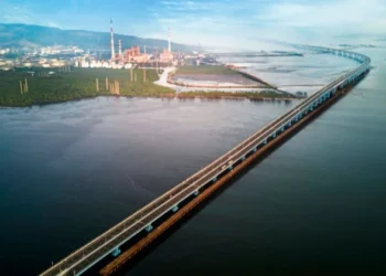 View of newly constructed Longest Sea Bridge 'Atal Setu' which will be inaugurated by PM Modi