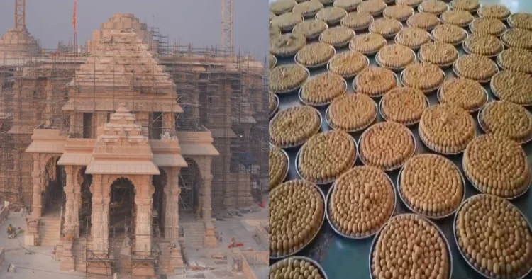 Ram Mandir in Ayodhya (Left), 45 tonnes of laddus in Ayodhya from Varanasi and Gujarat (Right)