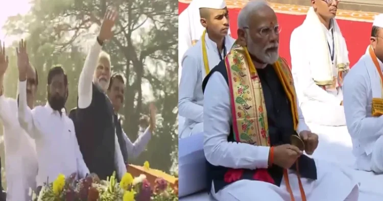 PM Modi's Roadshow in Nashik Maharashtra (Left), PM Modi at Shree Kalaram Mandir (Right)