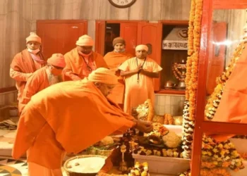 UP Chief Minister Yogi Adityanath offering prayers at the Gorakhnath Mandir in Gorakhpur