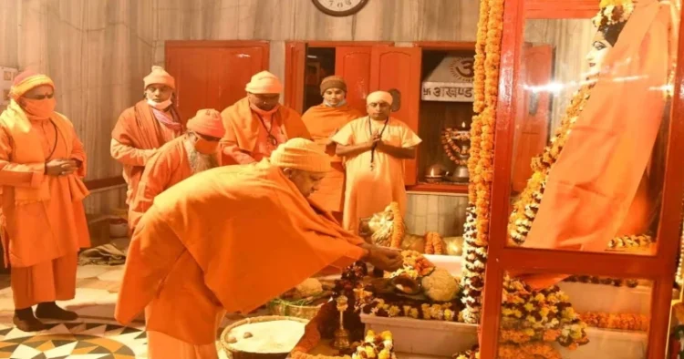 UP Chief Minister Yogi Adityanath offering prayers at the Gorakhnath Mandir in Gorakhpur