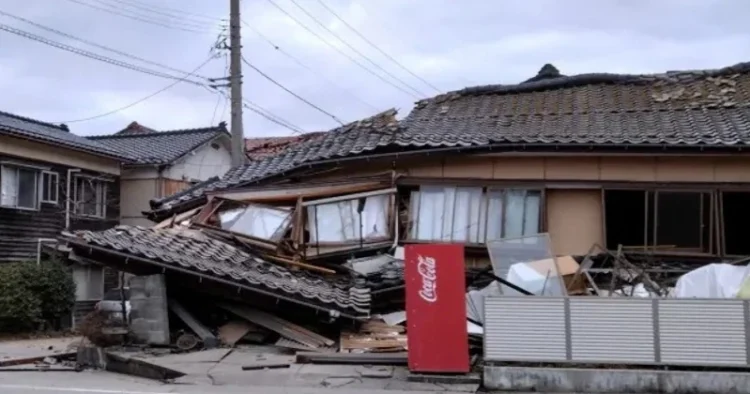 A collapsed house is seen in Wajima, Ishikawa prefecture, Japan following the earthquake [Kyodo via Reuters]
