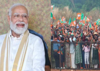 Prime Minister Narendra Modi (Left), Large number of crowds gathered to welcome PM Modi in Guruvayur (Right)