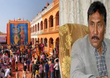 25-foot-tall mural of Bhagwan Ram and Mata Sita in Mahottari, Nepal (Left), Nepal Union Minister Sarat Singh Bhandari (Right)