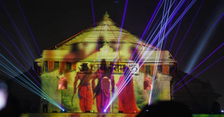 A glimpse of the laser show at Shri Ram Janmabhoomi Mandir following its Pran Pratishtha in Ayodhya