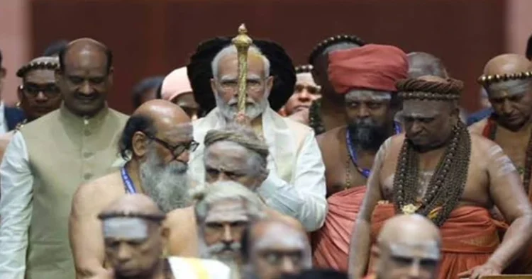 Prime Minister Narendra Modi during the installation of sacred Sengol in the new Parliament building
