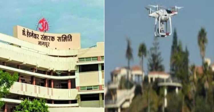 Rashtriya Swayamsevak Sangh (RSS) headquarters in Nagpur (Left), Drone - Representative Image (Right)