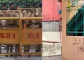 Delhi Police (Left), Pro-Khalistani Graffiti (Right)