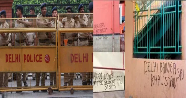 Delhi Police (Left), Pro-Khalistani Graffiti (Right)
