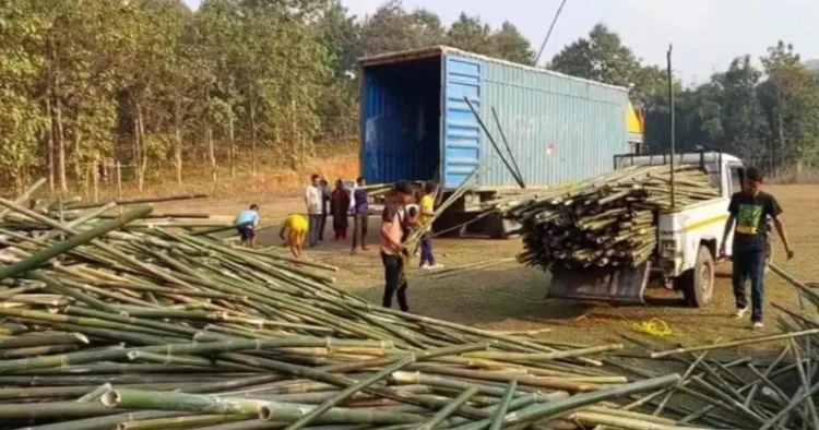 A container truck filled with bamboo pieces collected from the Lampi area near Boko to Ayodhya was dispatched (Source: ANI)