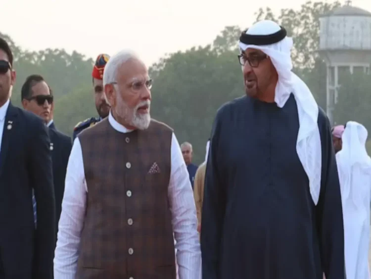 Left: PM Modi, Right Mohamed Bin Zayed (President of UAE)