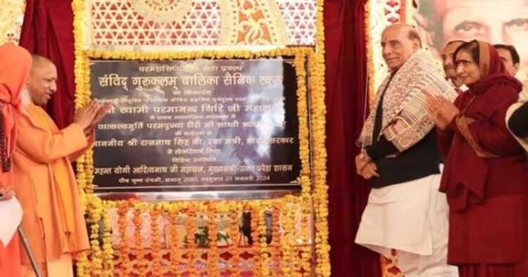 Defence minister Rajnath Singh inaugurated the first all-girls sainik school at Vrindavan (Image:X)