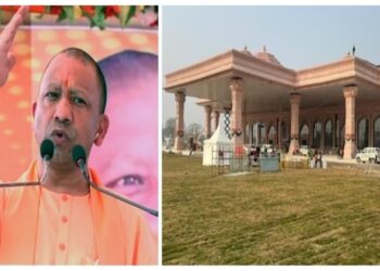 Uttar Pradesh CM Yogi Adityanath (Left) and Ayodhya International Airport (Right)