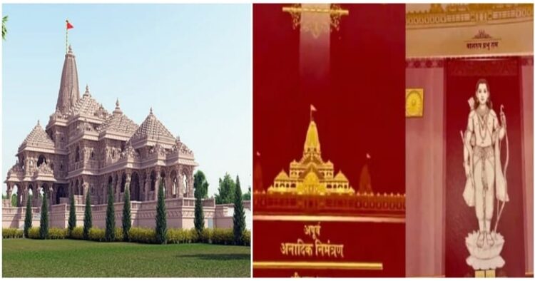 Ayodhya Ram Mandir (Left) and  Ram Mandir's Consecration Event Invitation Card (Right)