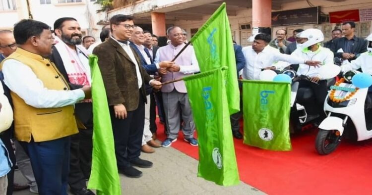 Assam Minister of Transport Parimal Suklabaidya flagged off the app-based electric bike taxi service in Guwahati