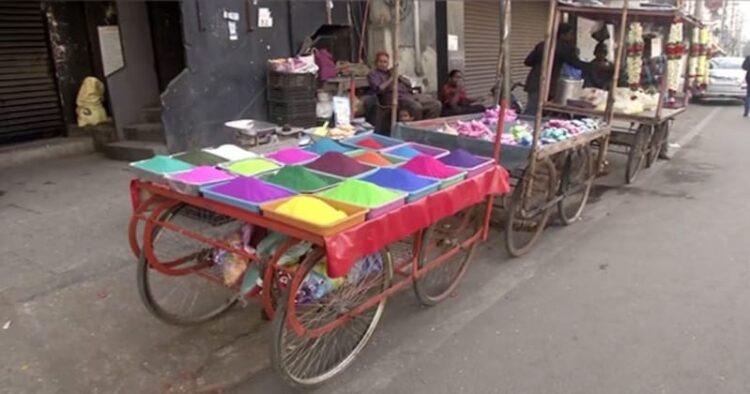 Rangoli colours being sold ahead of Makar Sankranti