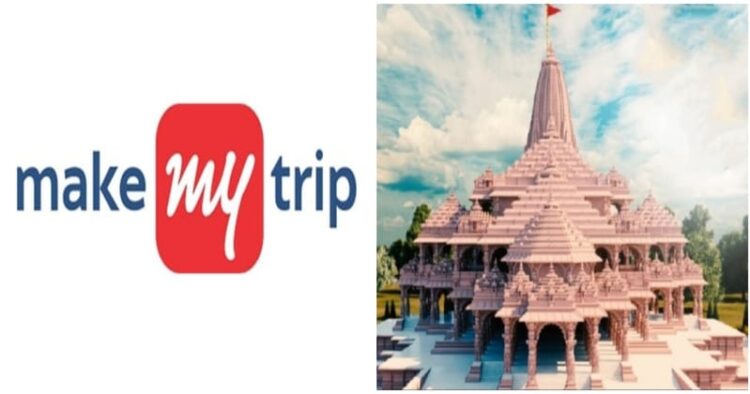 Make My Trip logo (Left) and Ayodhya Ram Mandir (Right)