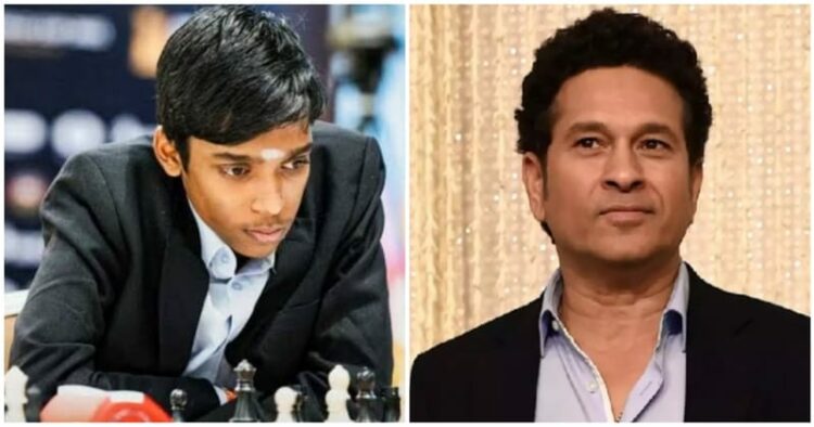 Indian chess grandmaster Rameshbabu Praggnanandhaa and Cricket legend Sachin Tendulkar