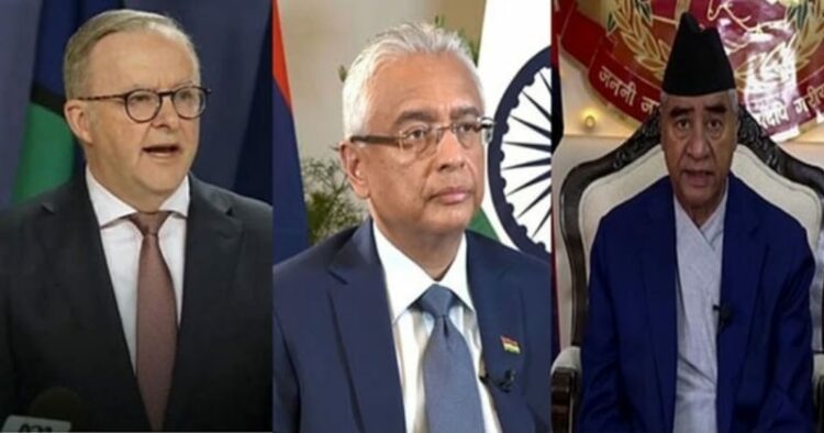 Australian PM Anthony Albanese, Mauritius PM Pravind Jugnauth and Nepal PM Pushpa Kamal Dahal 