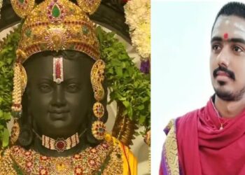 Ram Lalla murti (Left) and Pujari Mohit Pandey (Right)