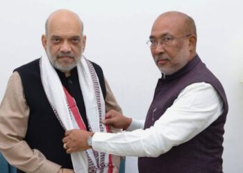 (Left) Home Minister Amit Shah (Right) Chief Minister N Biren Singh