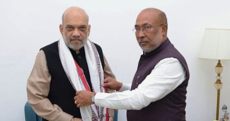 (Left) Home Minister Amit Shah (Right) Chief Minister N Biren Singh