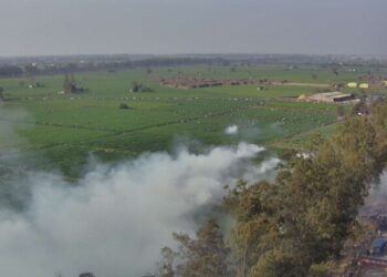 Tear gas being usedd at the violent protest by the farmers