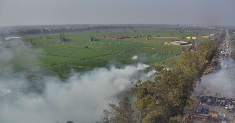 Tear gas being usedd at the violent protest by the farmers