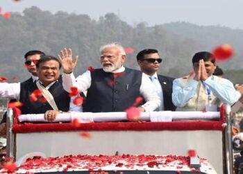 PM Narendra Modi along with Chief Minister Himanta Biswa Sarma