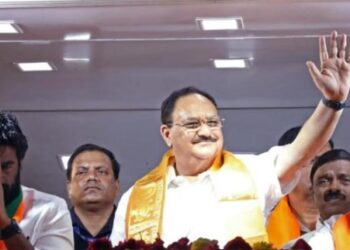 Tamil Nadu State BJP President K Annamalai with National BJP President JP Nadda at a rally