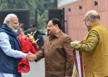 Prime Minister Narendra Modi, BJP President JP Nadda and the Home Minister Amit Shah (Image Source: From January 2020, India Today)