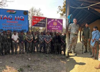 Security Forces after establishment of TAC HQ at Puvarti- lefft, Sukma Sp meeting with villagers-right, Image Source X