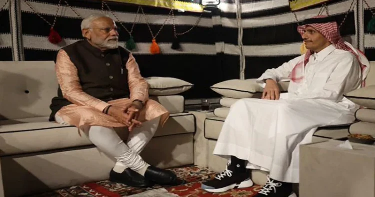 Prime Minister Narendra Modi with his Qatari Counterpart Sheikh Mohammed bin Abdulrahman Al Thani (Source: ANI)